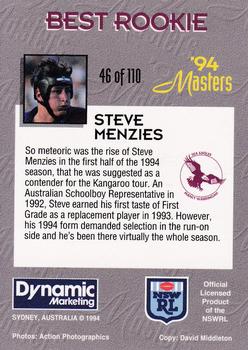 1994 Dynamic NSW Rugby League '94 Masters #46 Steve Menzies Back